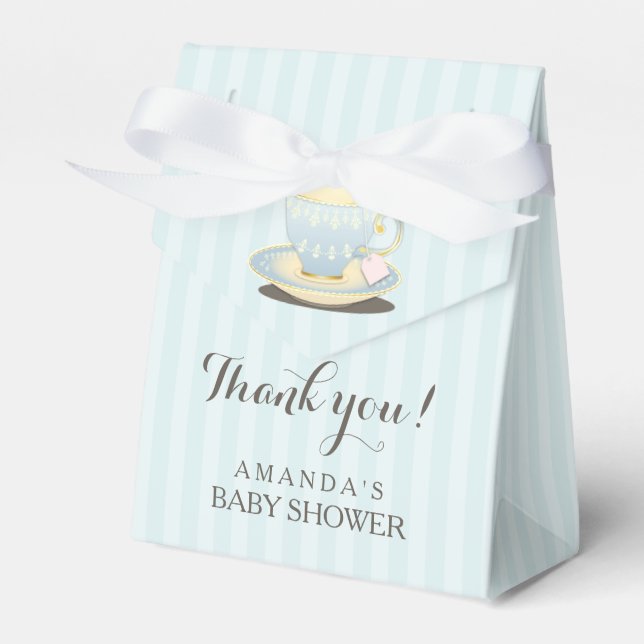 Chic Teacup in Blue Baby Shower Favour Box (Front Side)