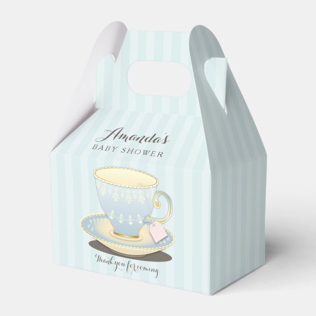 Chic Teacup in Blue Baby Shower Gable Favor Box (Front Side)