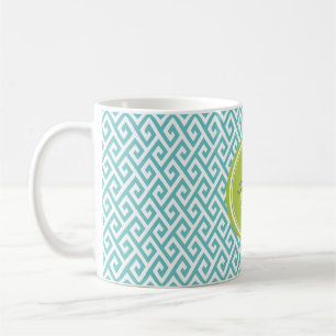 Chic teal abstract geometric pattern monogram coffee mug
