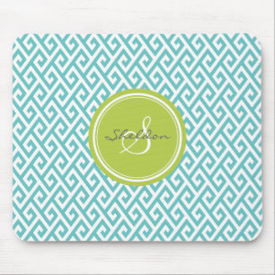 Chic teal abstract geometric pattern monogram mouse mat