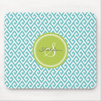 Chic teal abstract geometric pattern monogram mouse mat
