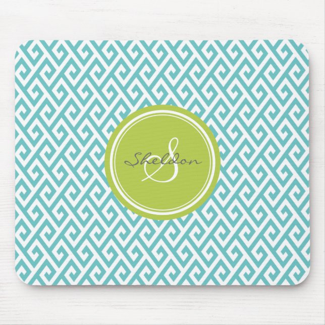 Chic teal abstract geometric pattern monogram mouse mat (Front)