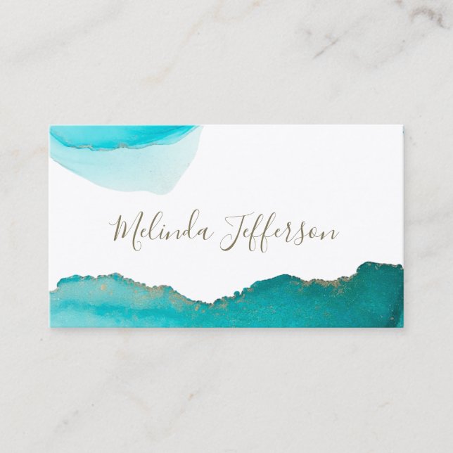 Chic Teal and Gold Abstract Ink Art Business Card (Front)