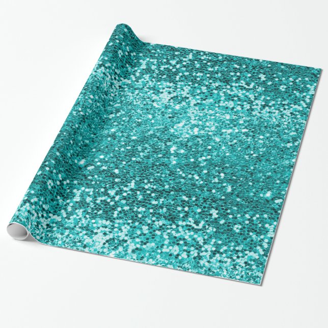 Chic Teal Aqua Glitter Sparkle Luxury Wrapping Paper (Unrolled)