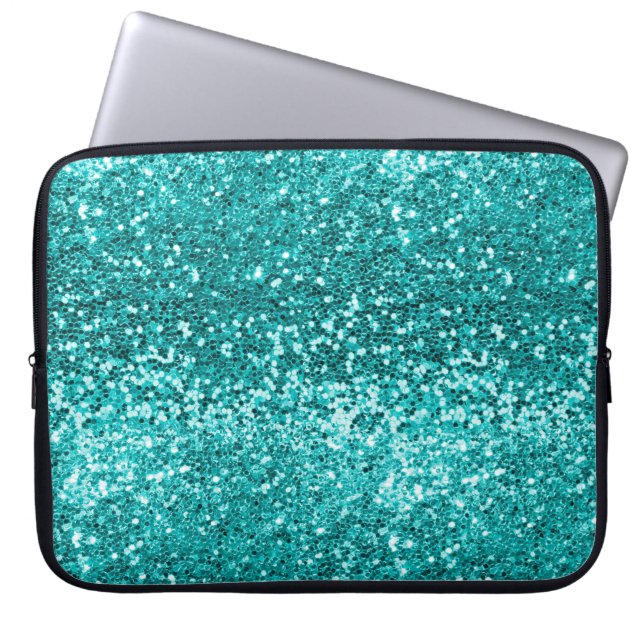Chic Teal Aqua Turquoise Glitter Sparkle Laptop Sleeve (Front)