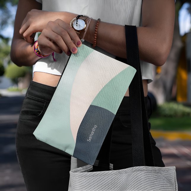 Chic Teal & Beige Classy Customisable Minimalist  Accessory Pouch (Creator Uploaded)