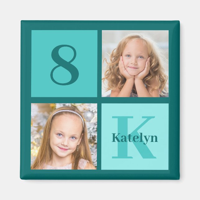Chic Teal Birthday Party Custom Photo Collage Magnet (Front)
