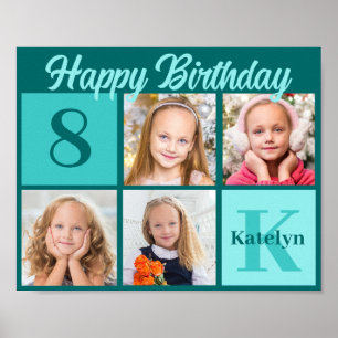 Chic Teal Birthday Party Custom Photo Collage Poster