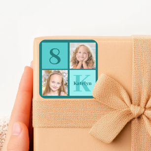 Chic Teal Birthday Party Custom Photo Collage Square Sticker