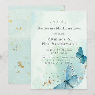 Chic Teal Blue Butterflies Bridesmaids Luncheon Invitation