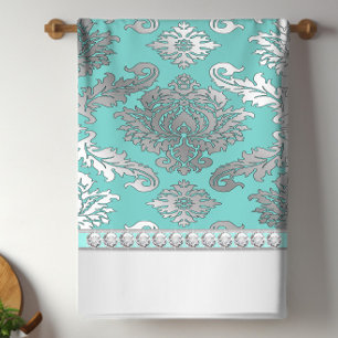 Chic Teal Blue Damask Kitchen Towels