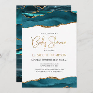 Chic Teal Blue Gold Agate Geode Baby Shower