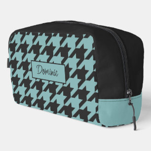 Chic Teal Blue Green Black Houndstooth Pattern Dopp Kit