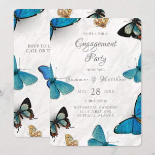 Chic Teal Blue Painted Butterfly Engagement Party Invitation