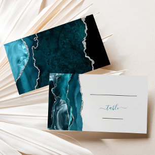 Chic Teal Blue Silver Agate Gray Wedding Escort Place Card