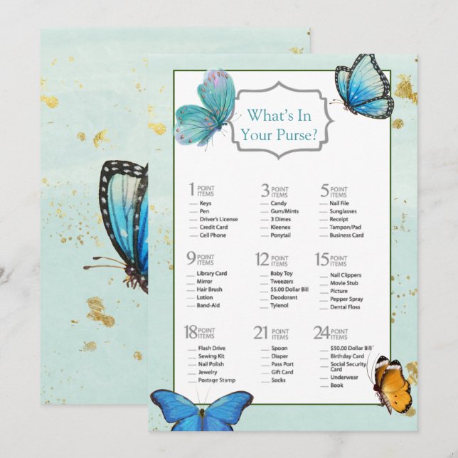 Chic Teal Blue Watercolor Butterfly Bridal Shower Invitation (Front/Back)