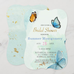 Chic Teal Blue Watercolor Butterfly Bridal Shower Invitation
