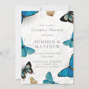 Chic Teal Blue Watercolor Butterfly Couples Shower Invitation