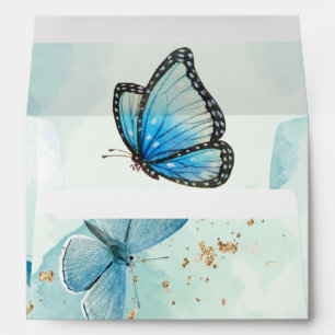 Chic Teal Blue Watercolor Butterfly Wedding Envelope