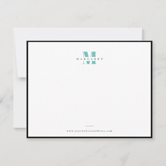 Chic Teal Bold Letter Simple Monogram Name Card (Front)