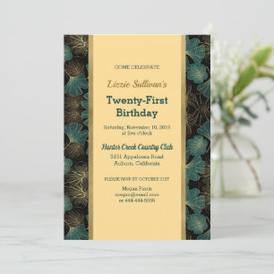 Chic Teal Botanical Birthday Invitation