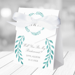 Chic Teal Botanical Will You Be My Bridesmaid Favour Box