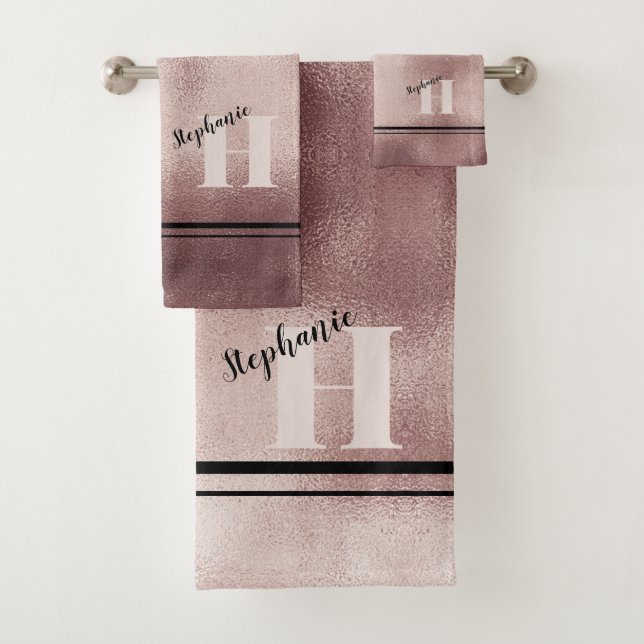 Chic Teal Brushed Metal Monogrammed Elegant Bath T Bath Towel Set (Insitu)