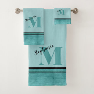 Chic Teal Brushed Metal Monogrammed Elegant Bath Towel Set