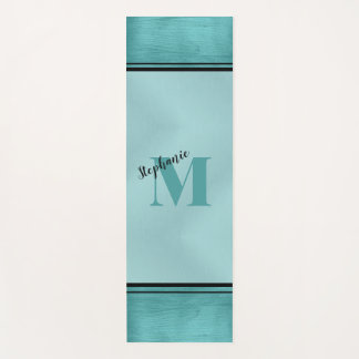 Chic Teal Brushed Metal Monogrammed Elegant Yoga Mat