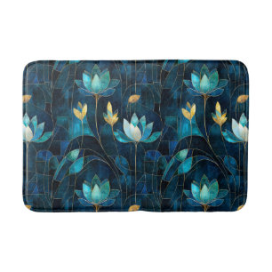 Chic teal chrysanthemum bath mat