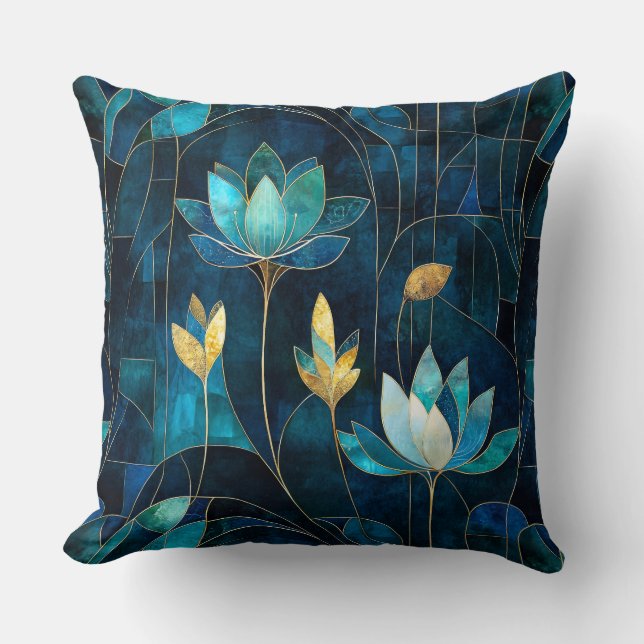 Chic teal chrysanthemum  cushion (Front)