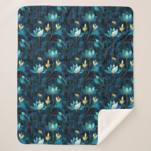 Chic teal chrysanthemum  sherpa blanket