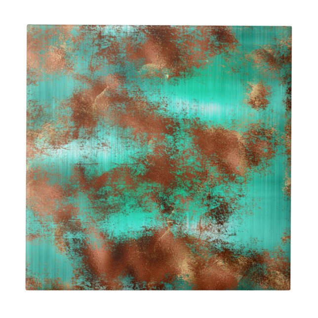 Chic Teal Copper Boho Tile (Front)