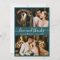 Chic Teal Elegant Script 3 Photo Collage Wedding
