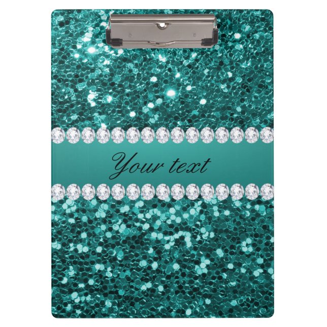 Chic Teal Faux Glitter and Diamonds Clipboard (Front)