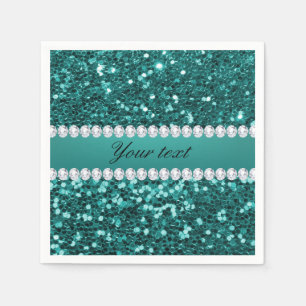 Chic Teal Faux Glitter and Diamonds Napkin