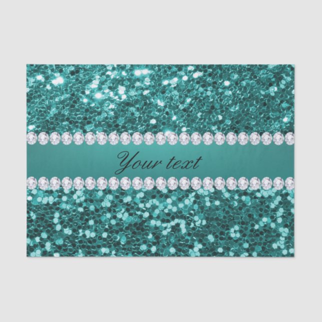 Chic Teal Faux Glitter and Diamonds Tissue Paper (Front)