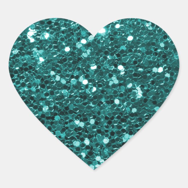 Chic Teal Faux Glitter Heart Sticker (Front)