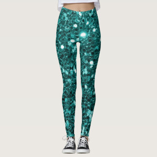 Chic Teal Faux Glitter Leggings