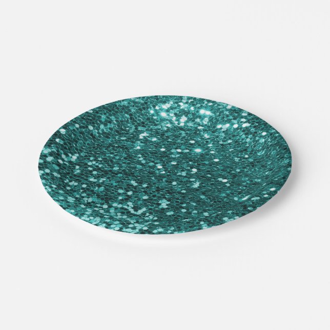 Chic Teal Faux Glitter Paper Plate (Angled)