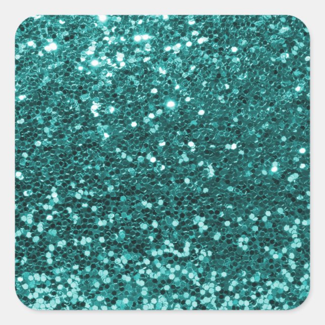 Chic Teal Faux Glitter Square Sticker (Front)