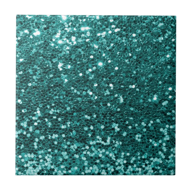 Chic Teal Faux Glitter Tile (Front)
