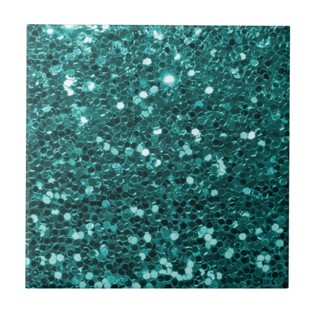Chic Teal Faux Glitter Tile (Front)