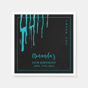 Chic Teal Glitter Drips Sweet 16 Birthday Napkin