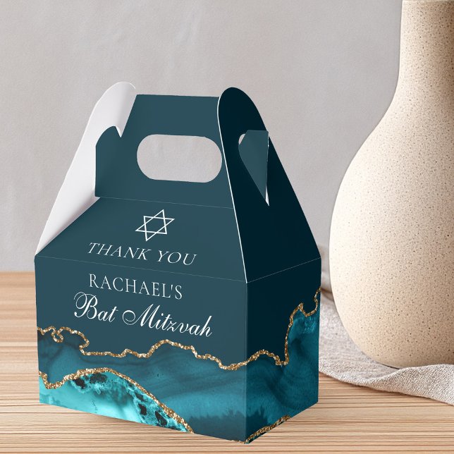 Chic Teal Gold Agate Bat Mitzvah Party Favour Box (Creator Uploaded)