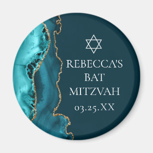 Chic Teal Gold Agate Bat Mitzvah Party Magnet