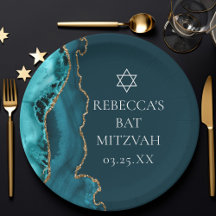 Chic Teal Gold Agate Bat Mitzvah Party