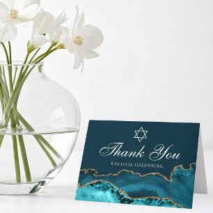 Chic Teal Gold Agate Personalised Bat Mitzvah Thank You Card