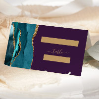 Chic Teal Gold Agate Purple Wedding