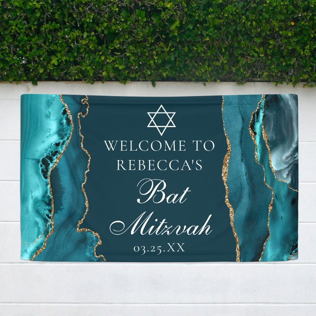 Chic Teal Gold Bat Mitzvah Party Welcome Banner (Creator Uploaded)
